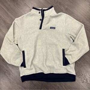 Patagonia Button Shearling Fleece, Men’s Medium, Cream and Navy Pullover